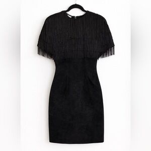 Vintage Pia Rucci Black Suede Fringe Dress 80s Classic Glam Size 12 Statement